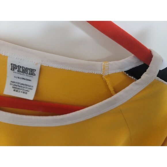 Victoria's Secret Pink Yellow Long Sleeve Shirt With Black Stripe Accents Size L - Picture 13 of 13